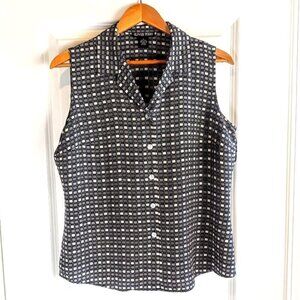 Oliver Perry Grey Geometric Check Print Sleeveless Silk Blouse